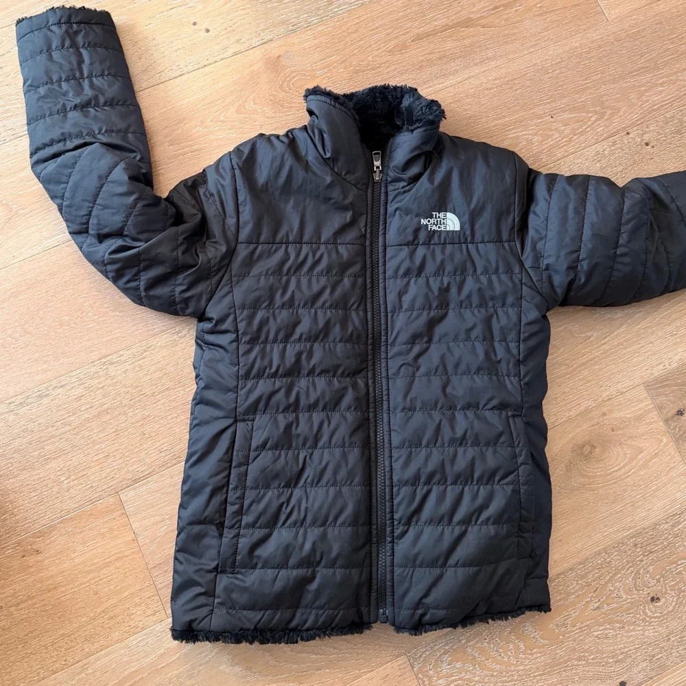 The North Face Girls Black Reversible Mossbud Swirl Jacket Size L 14/16 Puffer